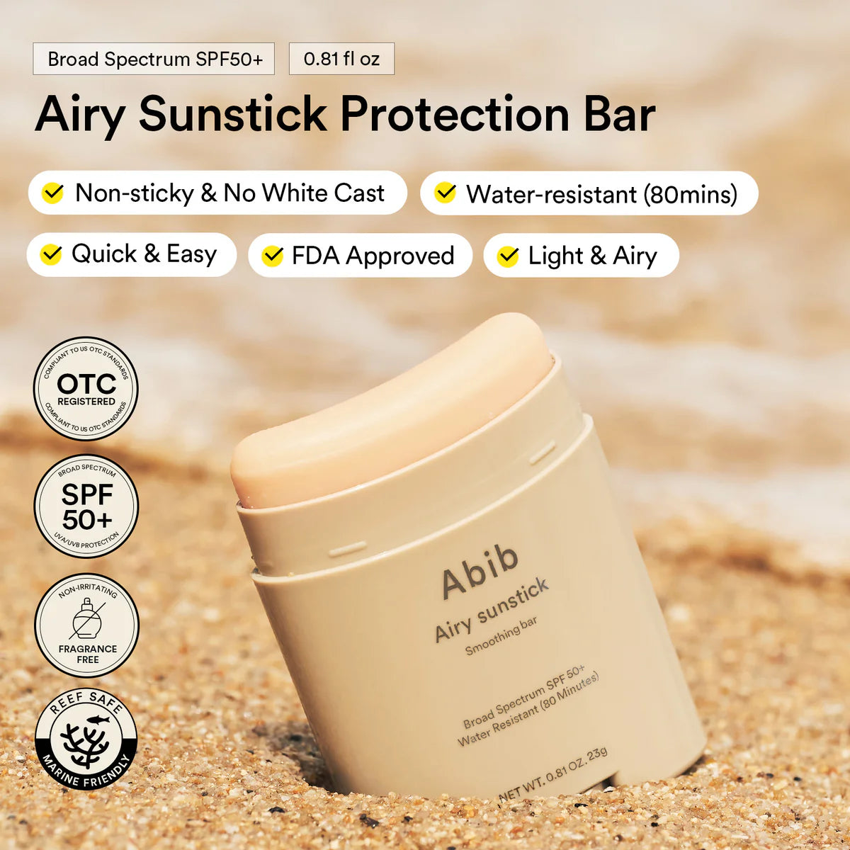 Abib Airy Sunstick Smoothing Bar SPF50+ PA++++ 23G