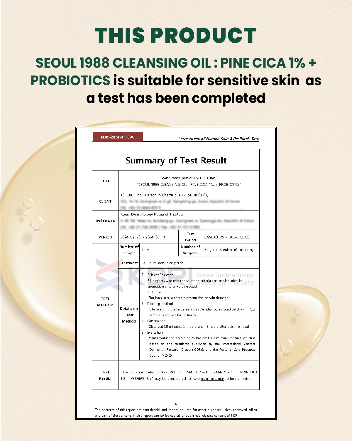 Ksecret SEOUL 1988 Cleansing Oil Pine Cica 1% + Probiotics