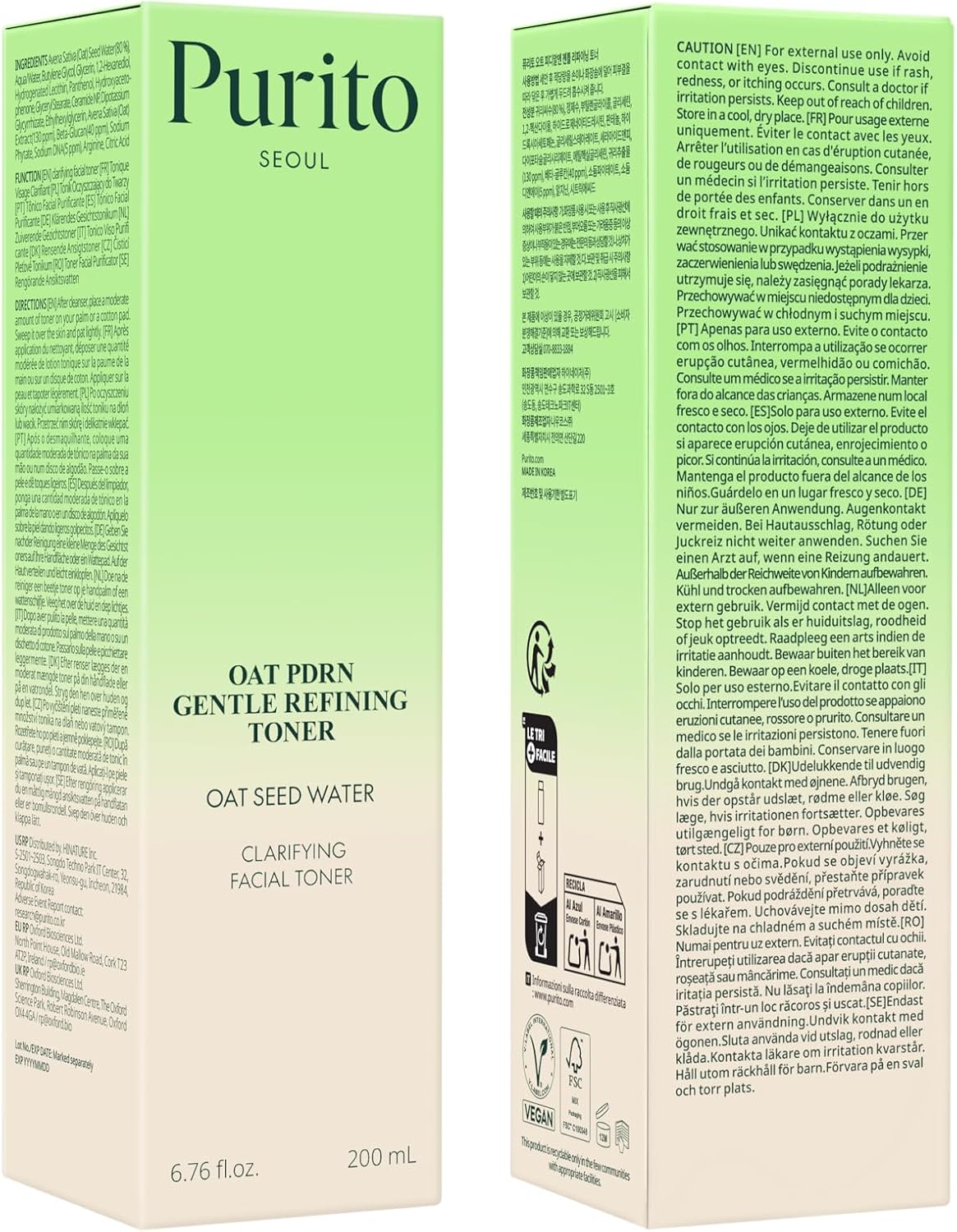 Purito SEOUL Oat PDRN Gentle Refining Toner 200ml