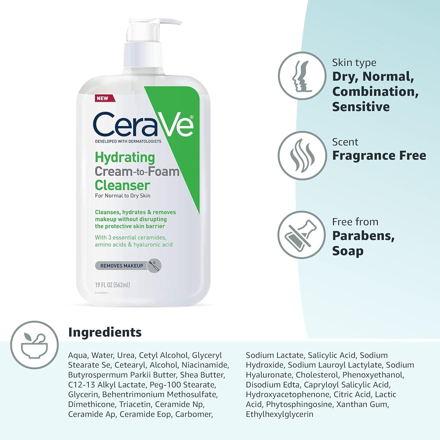 CeraVe Hydrating Cream-to-Foam Cleanser 19z/ 562 ml